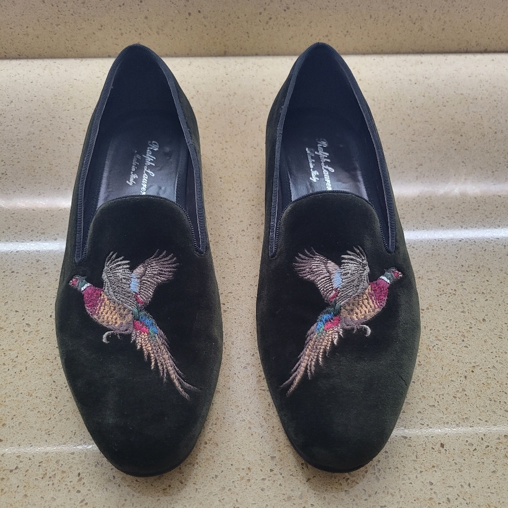 Ralph Lauren Purple Label Alonzo Velvet Pheasant Slipper